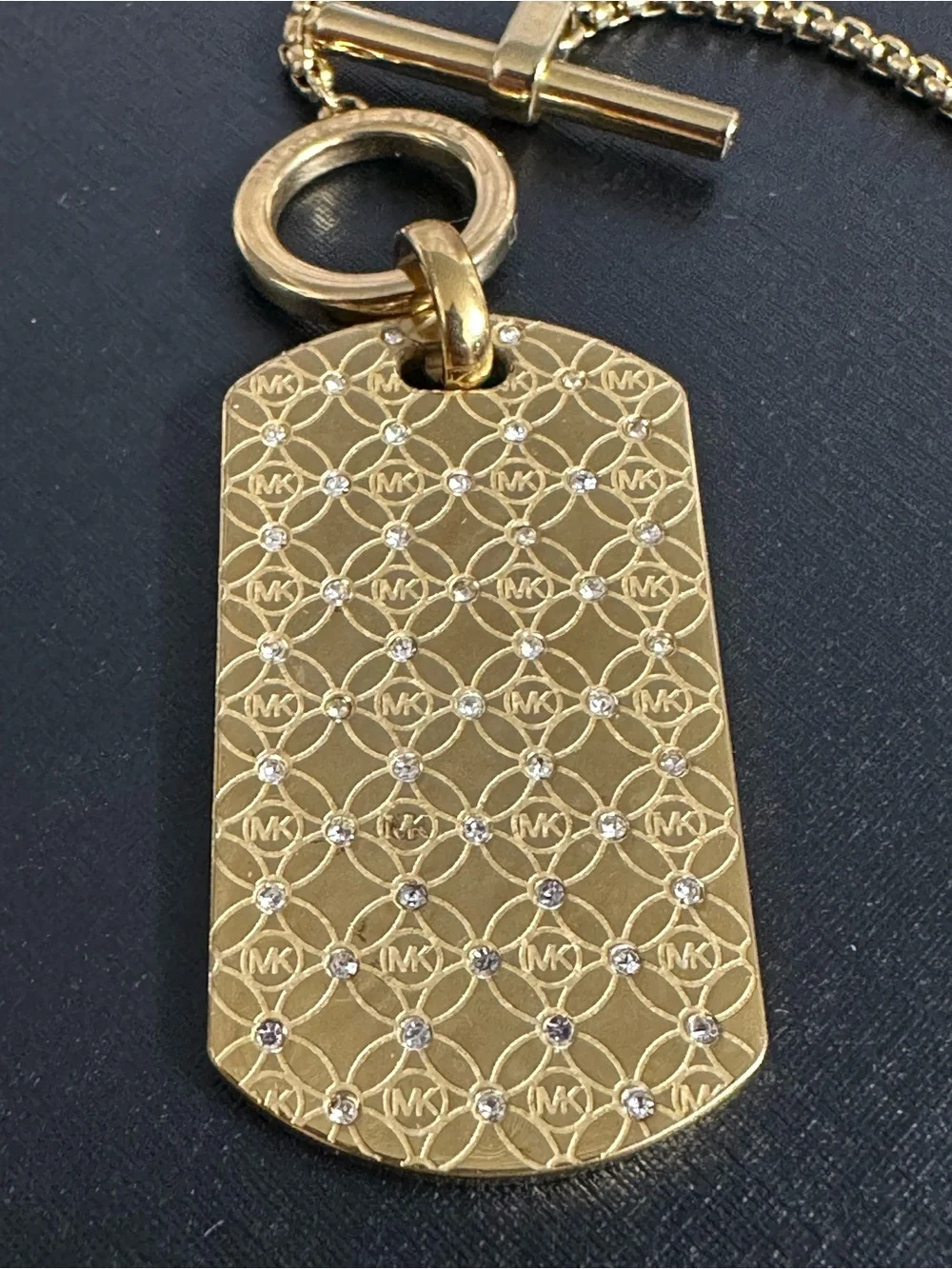 Michael Kors Gold Patterned Dog Tag Toggle Necklace
